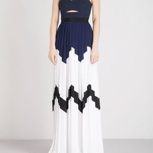 Self Portrait Bandeau navy & white maxi with slit